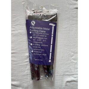 Adjustable Folding Metal Cane. 33-37 Inches. Purple Floral Design.